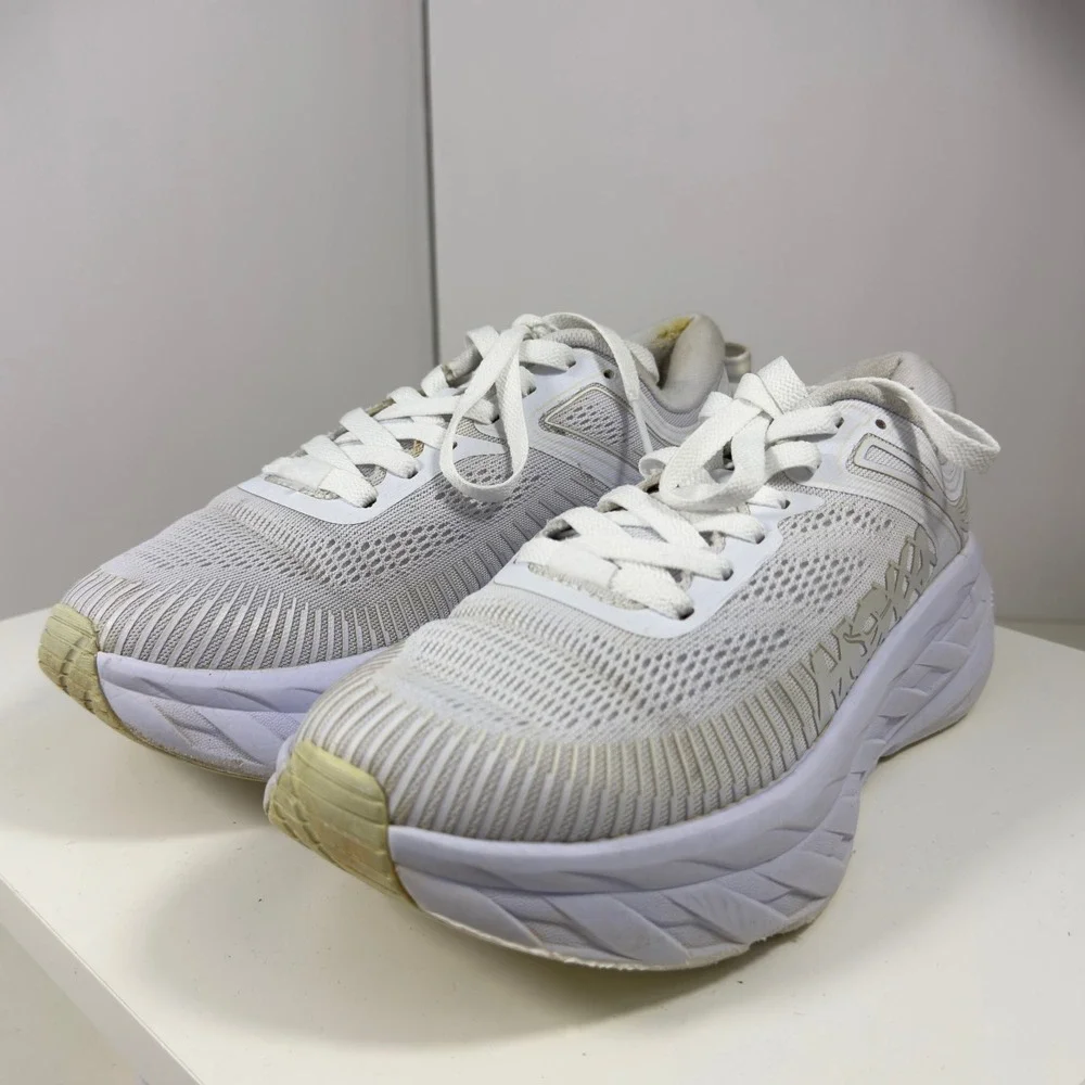 Hoka One Bondi 7 Women Size 8 White/ Grey Running Shoes 1110519 Cushion Comfort